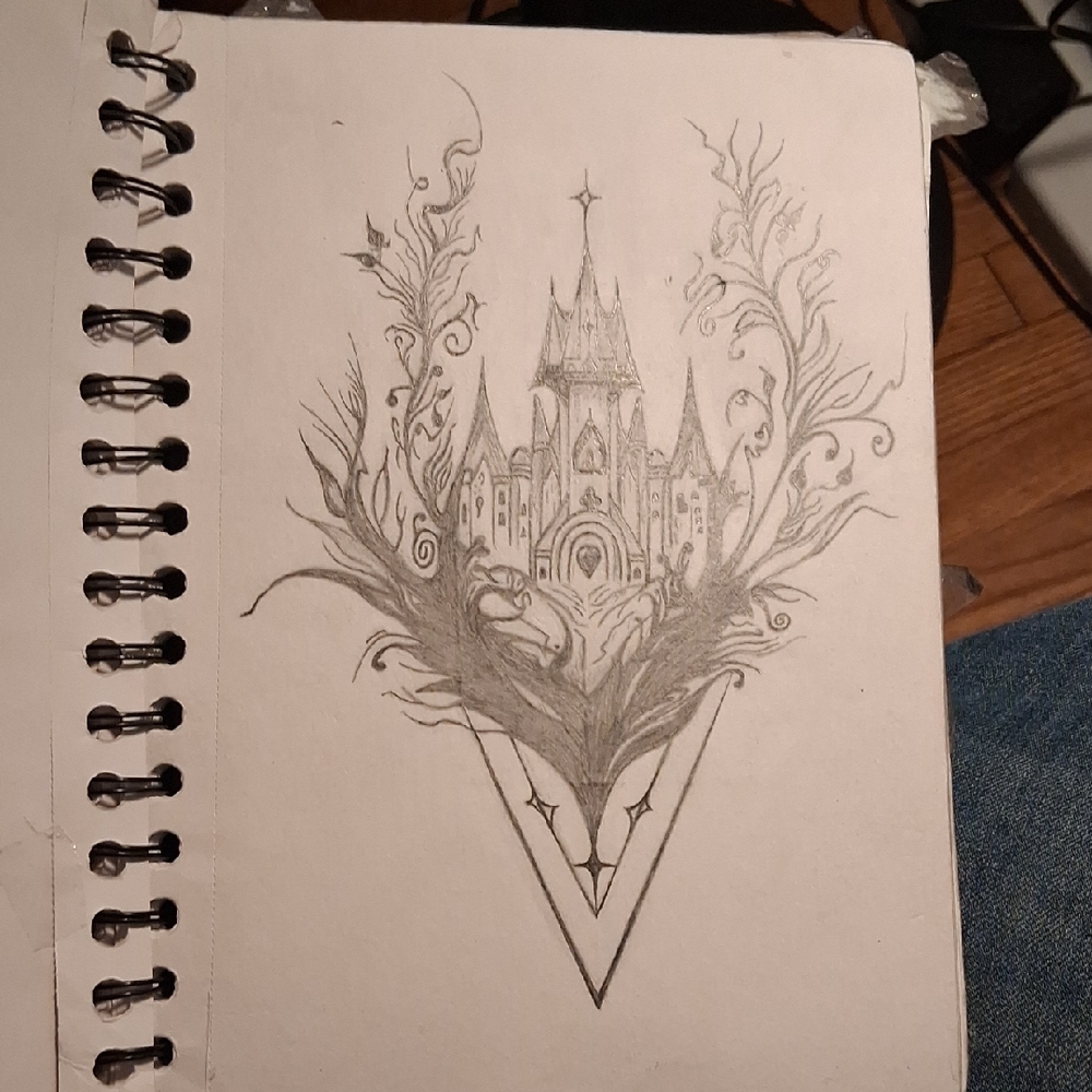 Intricate Black and White Castle Sketch